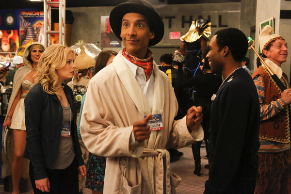 Still of Gillian Jacobs, Danny Pudi and Donald Glover in Community (2009)