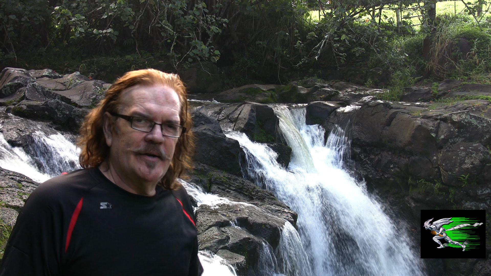 The Waterfall Hunter show at a waterfall in Kauai.