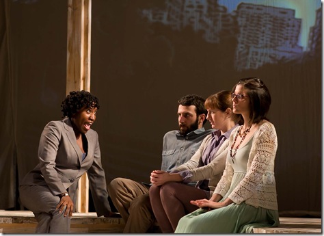 Mildred Marie Langford, Mellonie Collman, Nick Freed and Emily Gann in FIVE FLIGHTS (Immediate Theatre)