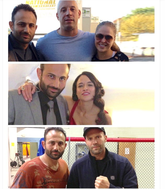 Roman Mitichyan in Fast 7 with actor Vin Diesel, Rhonda Rousey, Michelle Rodriguez, and Jason Statham.
