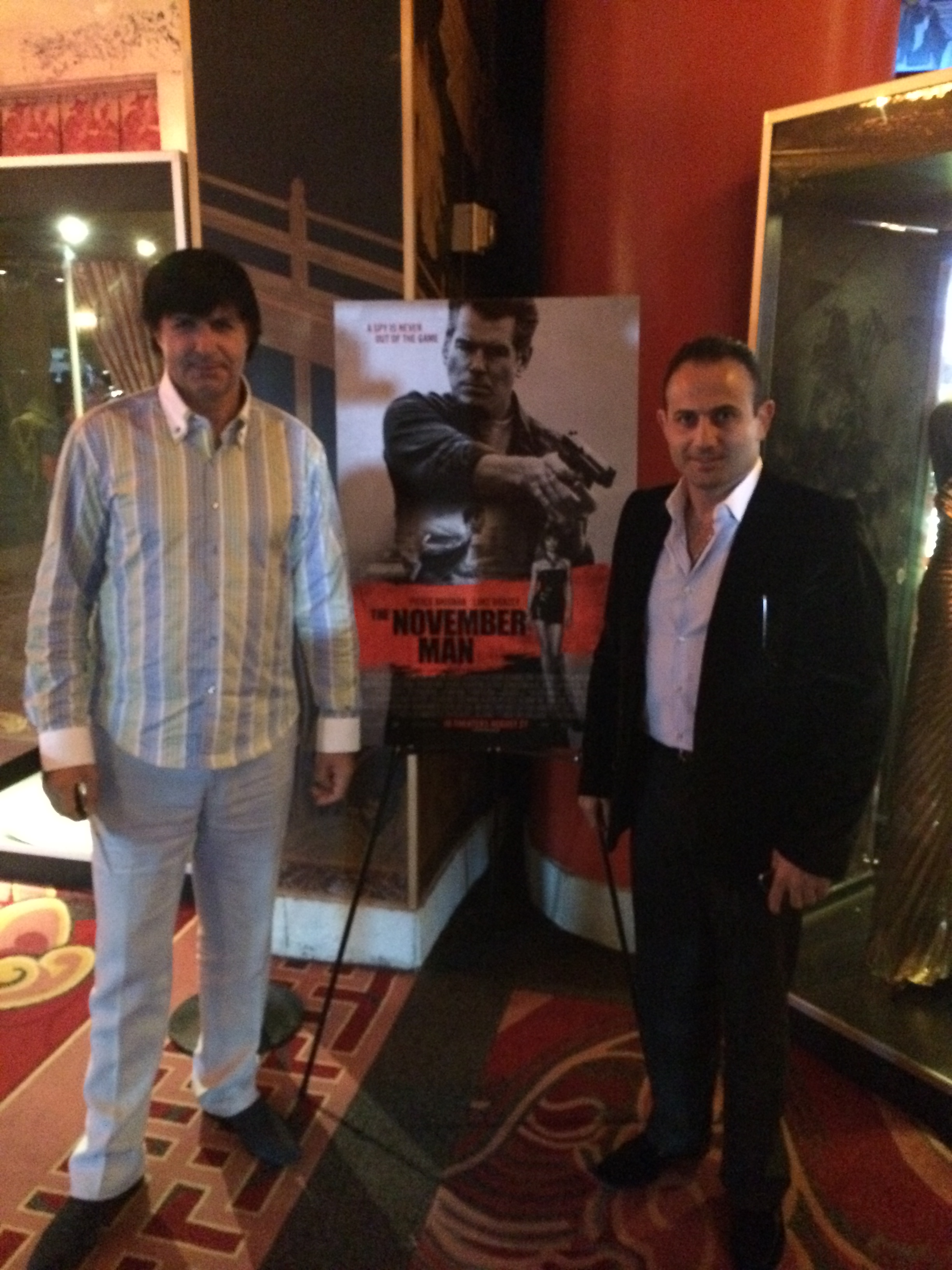 Roman Mitichyan with executive producer Stepan Martirosyan at premiere of The November Man starring Pierce Brosnan.