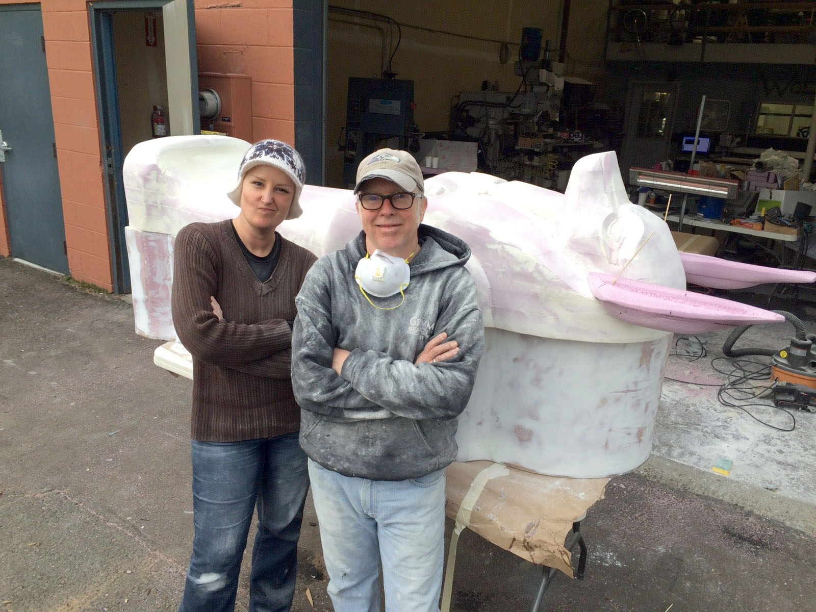 Sam Cobb (l), Tim Oakley (r) sculpting something big for NBC.