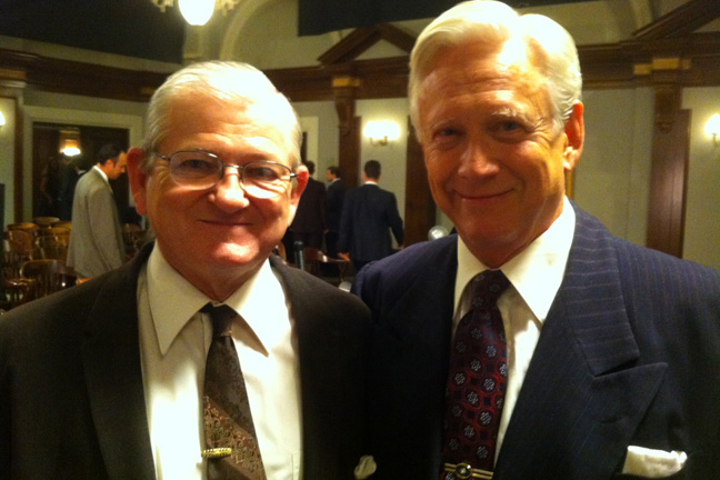 Seth and Bruce Davison on the Hearing Room set of The Bronx Bull (2013) following their questioning of William Forsythe June 13, 2012.