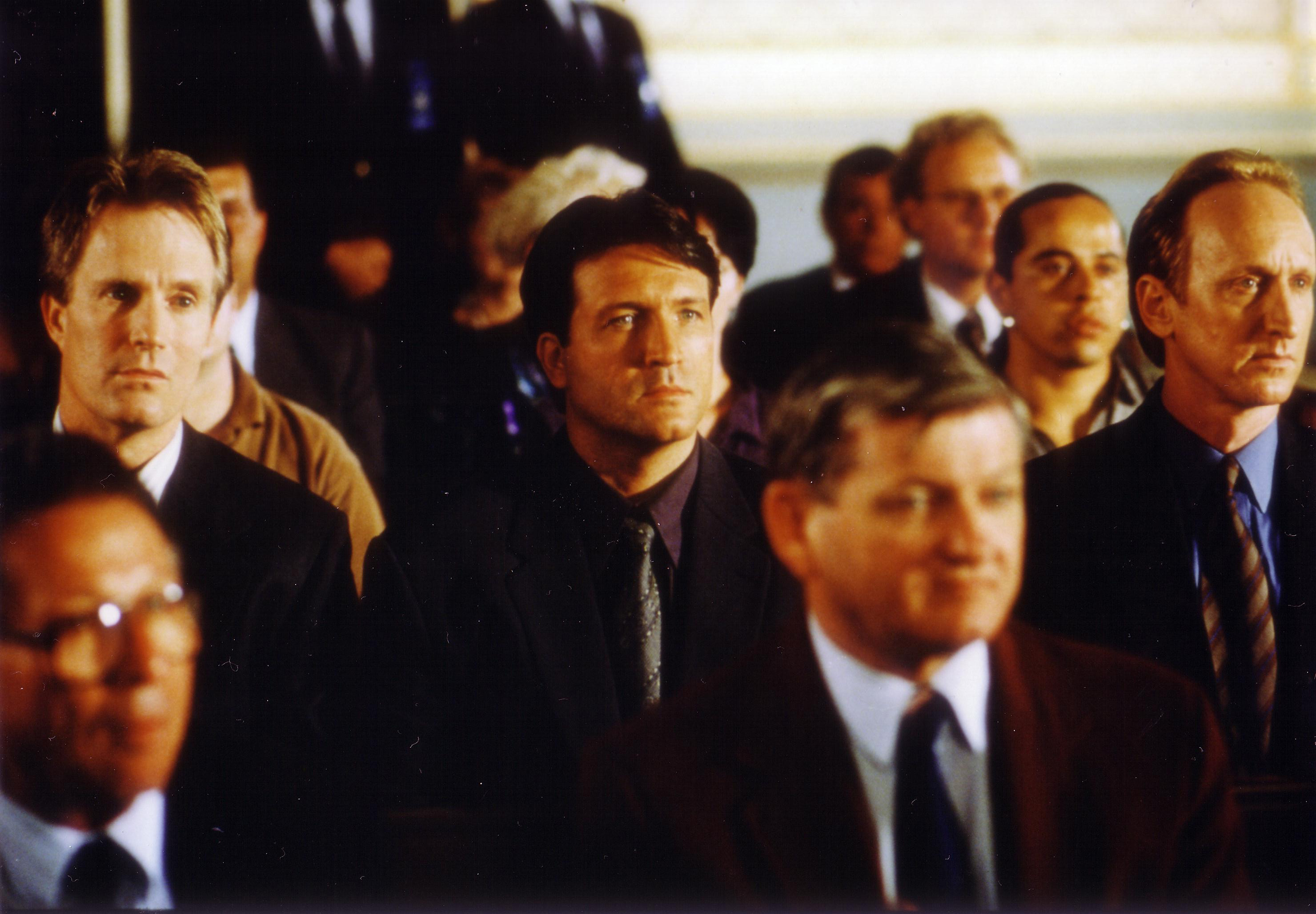 Seth [front row right] with John Furey, Jeff Speakman and Larry Cedar [second row left to right] in a courtroom scene for the feature film 