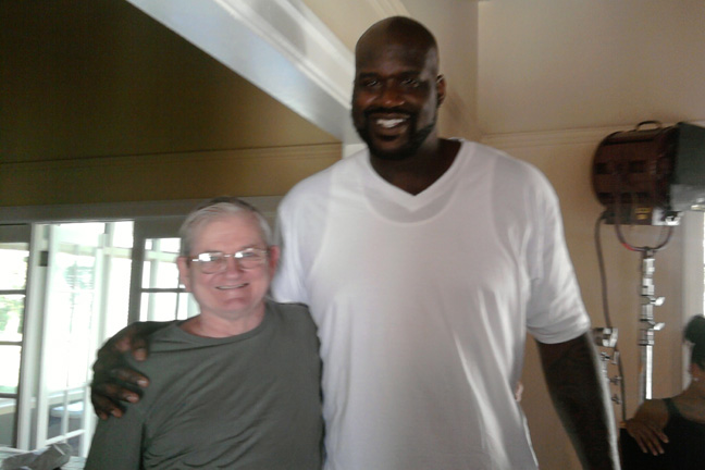 Seth and Director Shaquille ONeal on the Universal Studios back lot set of Shaqs first Directors Reel titled Sprite Spec Commercial shot August 24, 2011