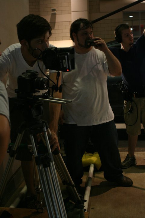 On the set of Stay With Me (2011). From left to right: Director of photography Luke Lee, director Chris Lyon and boom operator Josh Lyon.