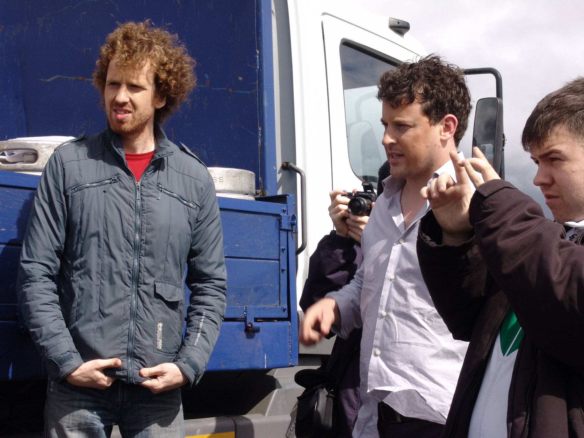 Patrick Bridgeman (SEAMIE), Declan Reynolds (DERMOT) and DOP James Mulholland on location set of LOSE THE BOOZE (2012)