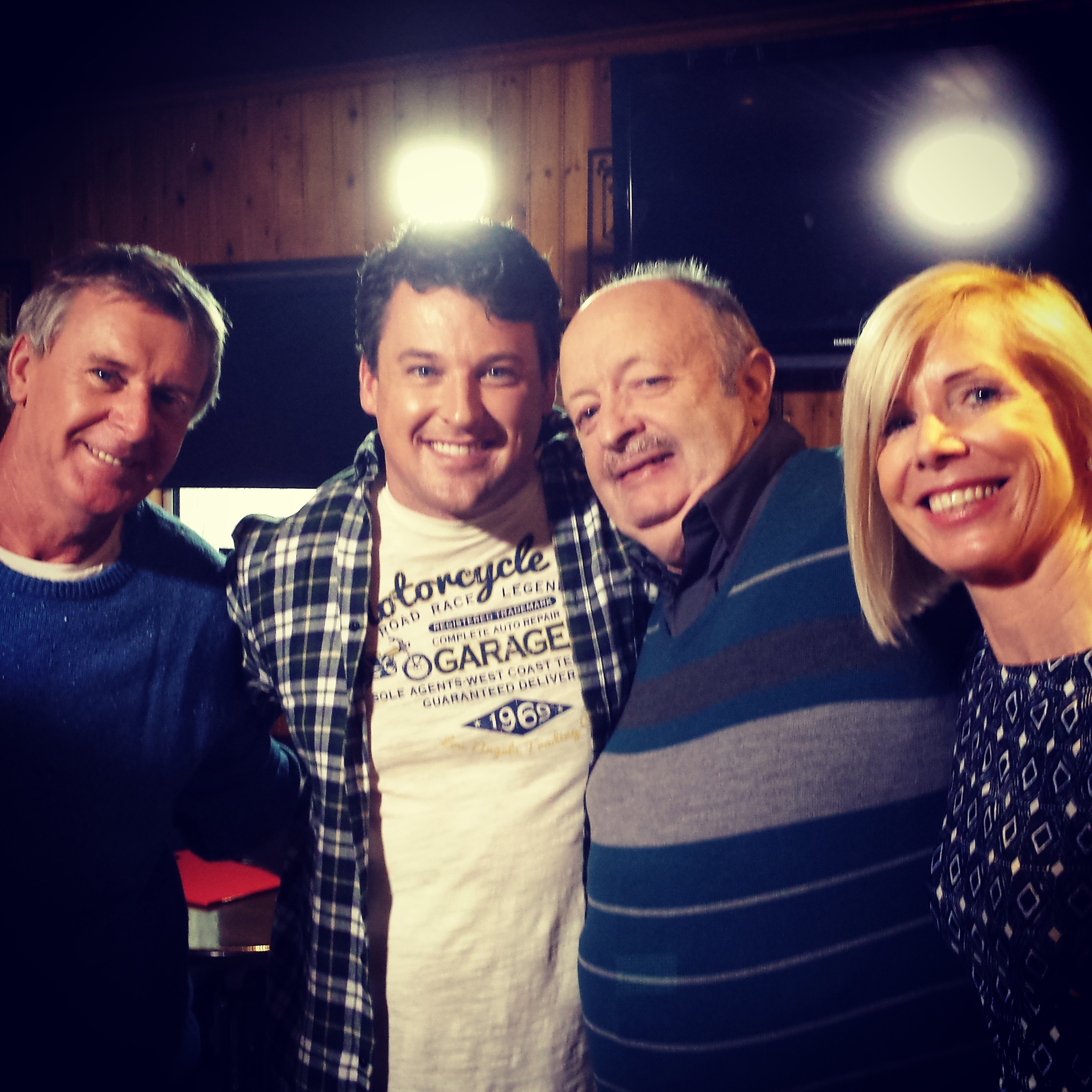 Brian Walsh, Declan Reynolds, Mick Nolan and Joan Fleetwood on set of 