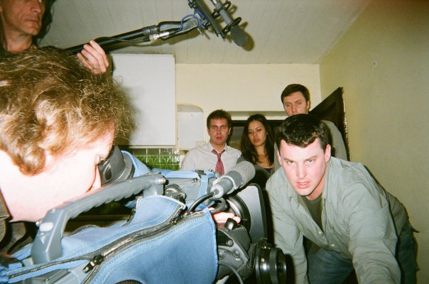 Declan Reynolds filming a scene in SEER (2008) with cast members Donal Patterson, Siobhan Lam and Damien Hannaway