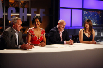 Still of Padma Lakshmi, Wolfgang Puck, Gail Simmons and Tom Colicchio in Top Chef (2006)