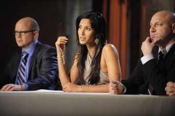 Still of Padma Lakshmi, Toby Young and Tom Colicchio in Top Chef (2006)