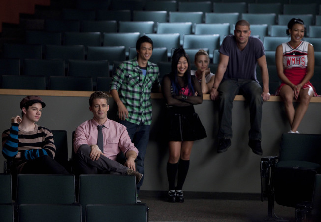 Still of Naya Rivera, Mark Salling, Dianna Agron, Chris Colfer and Jenna Ushkowitz in Glee (2009)