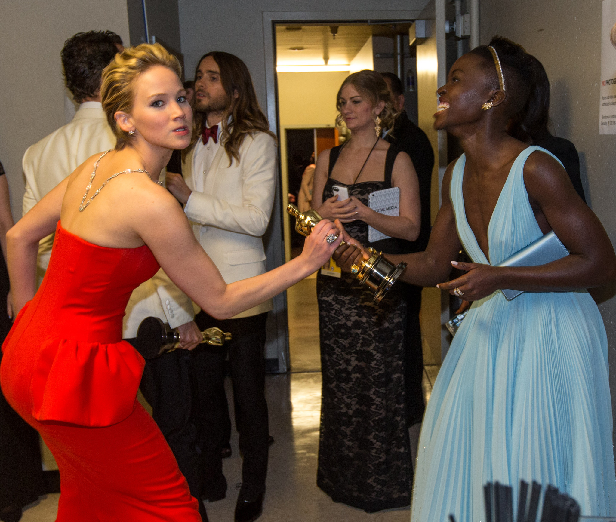 Lupita Nyong'o and Jennifer Lawrence