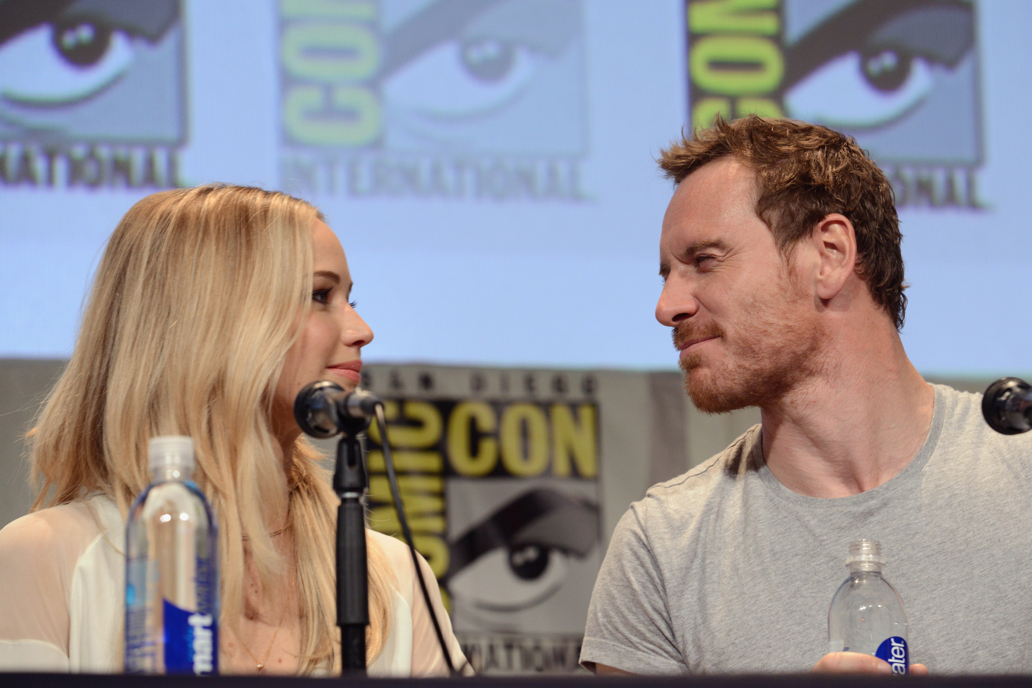 Michael Fassbender and Jennifer Lawrence at event of Deadpool (2016)
