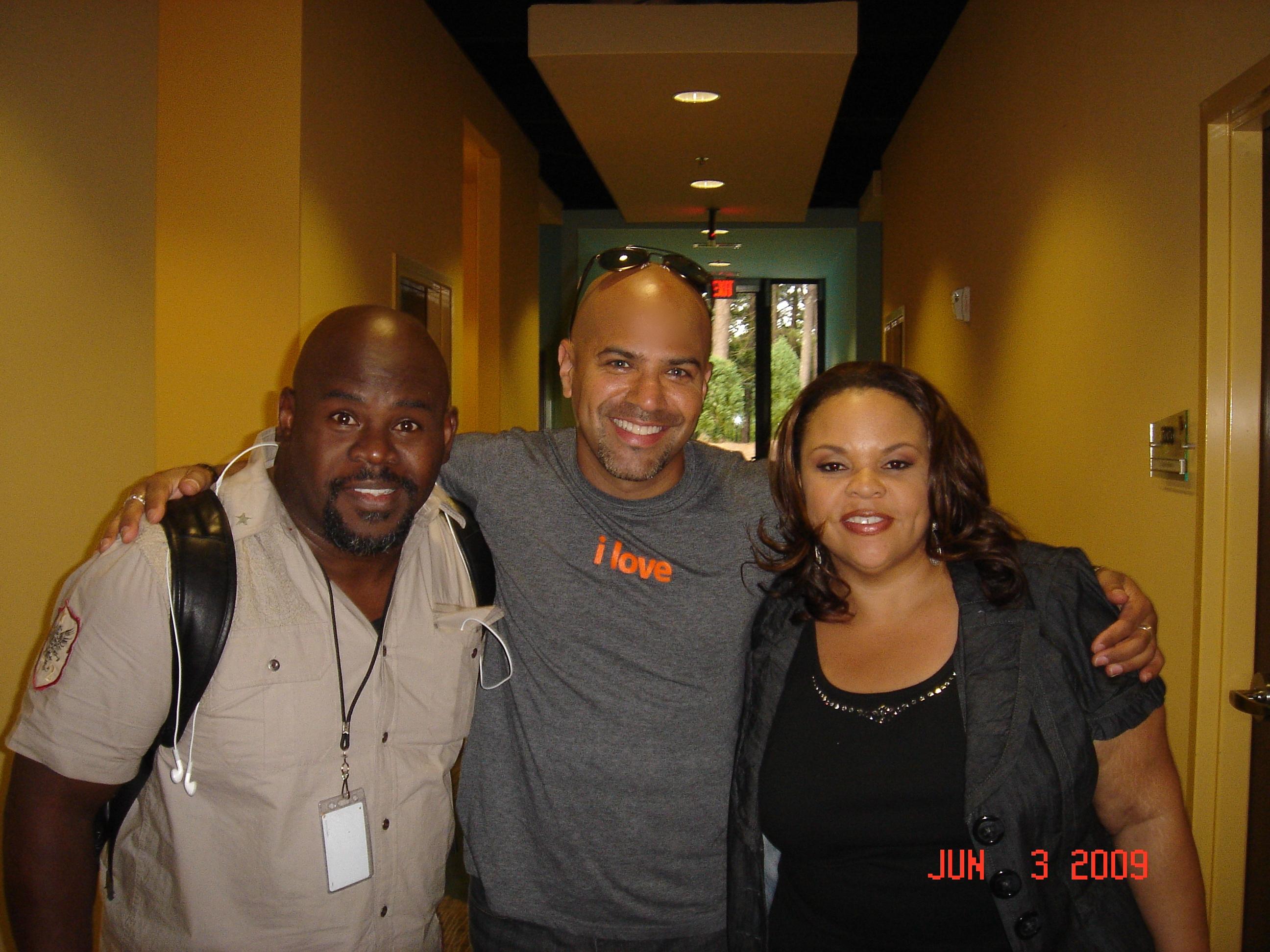 On the TV set of MEET THE BROWNS with David and Tamala J Mann.