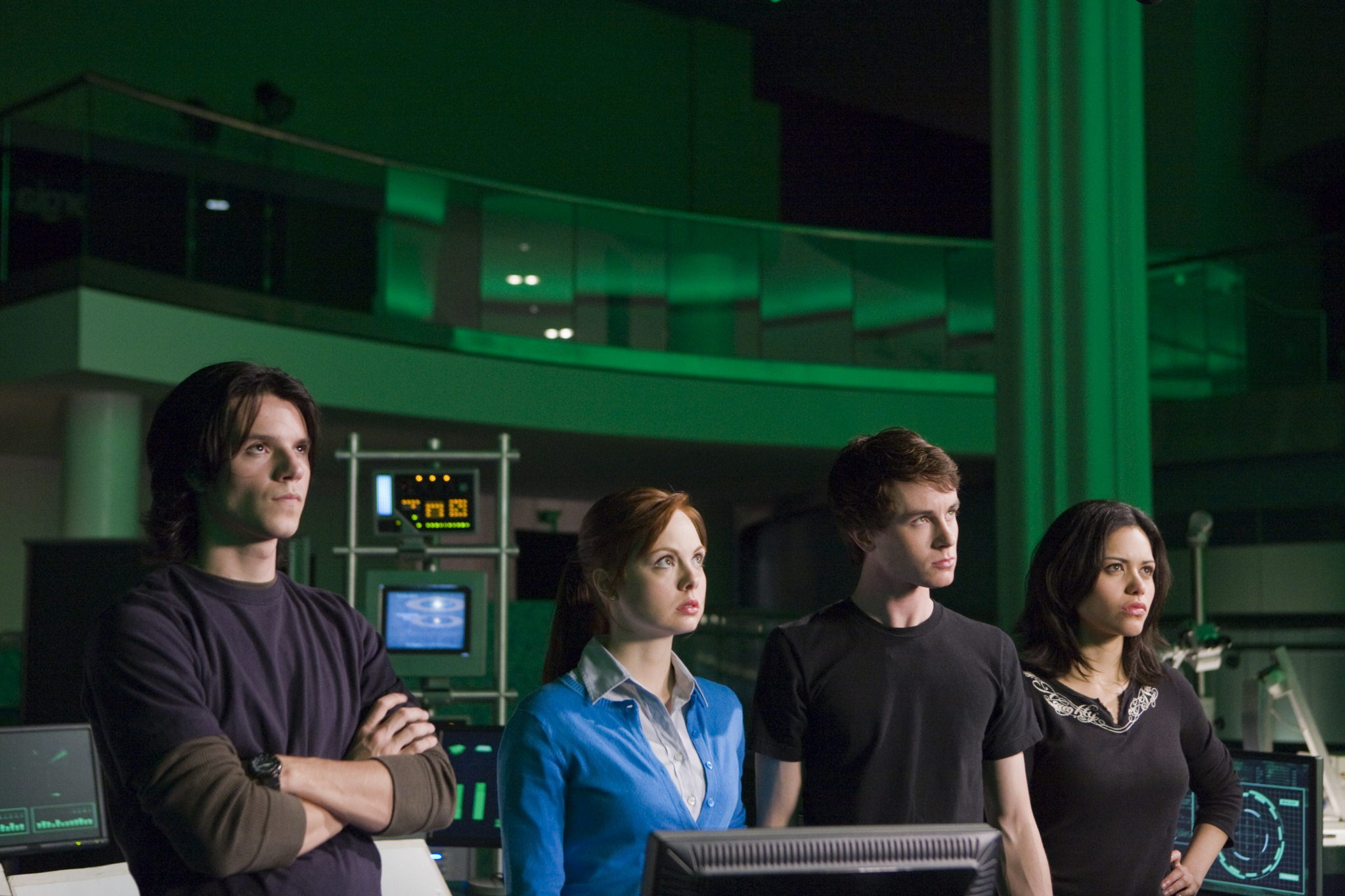 Still of Ryan Kelley, Alyssa Diaz, Nathan Keyes and Galadriel Stineman in Ben 10: Alien Swarm (2009)