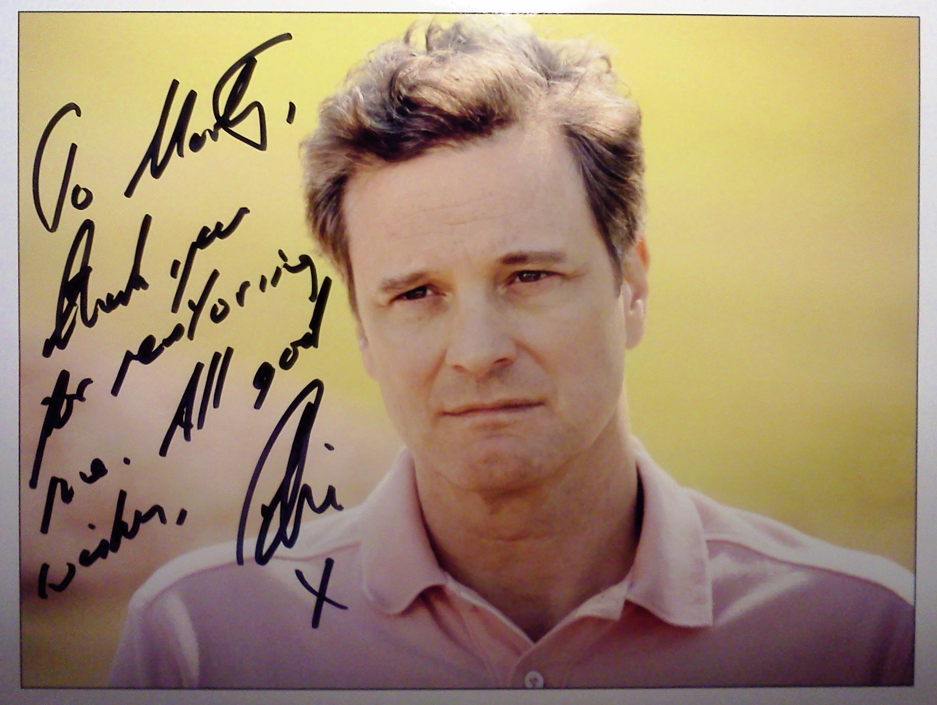 Oct/Nov 2011 - I had the honor of working with Colin Firth (as his massage-therapist) throughout the filming of Arthur Newman Golf Pro. He's an absolutely wonderful person.