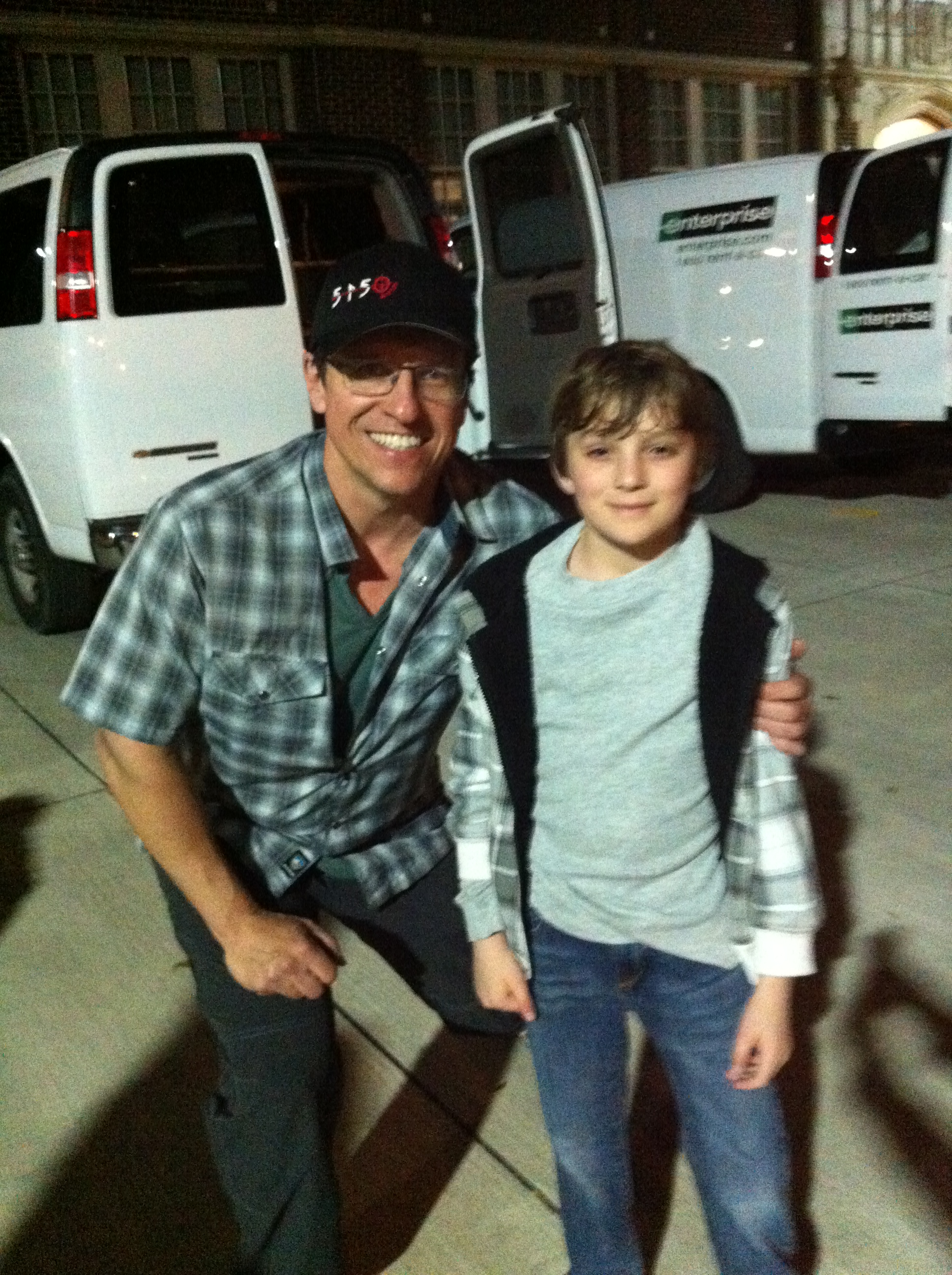 Toby with Robb Fischer on set