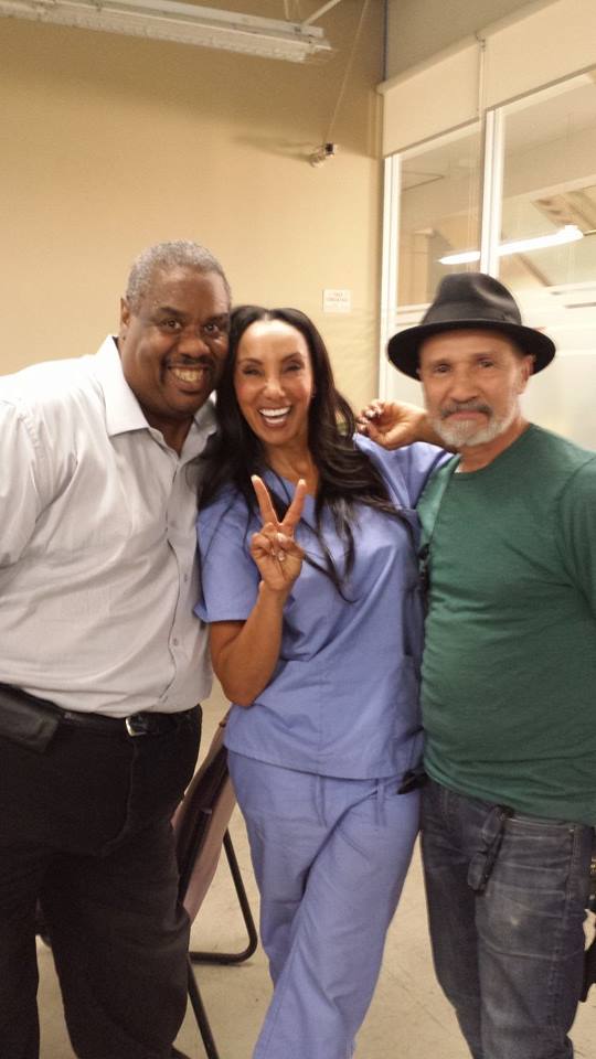 On the set of Sharknado 2: The Second One with Down Town Julie Brown and old school mate Elwood Hampton