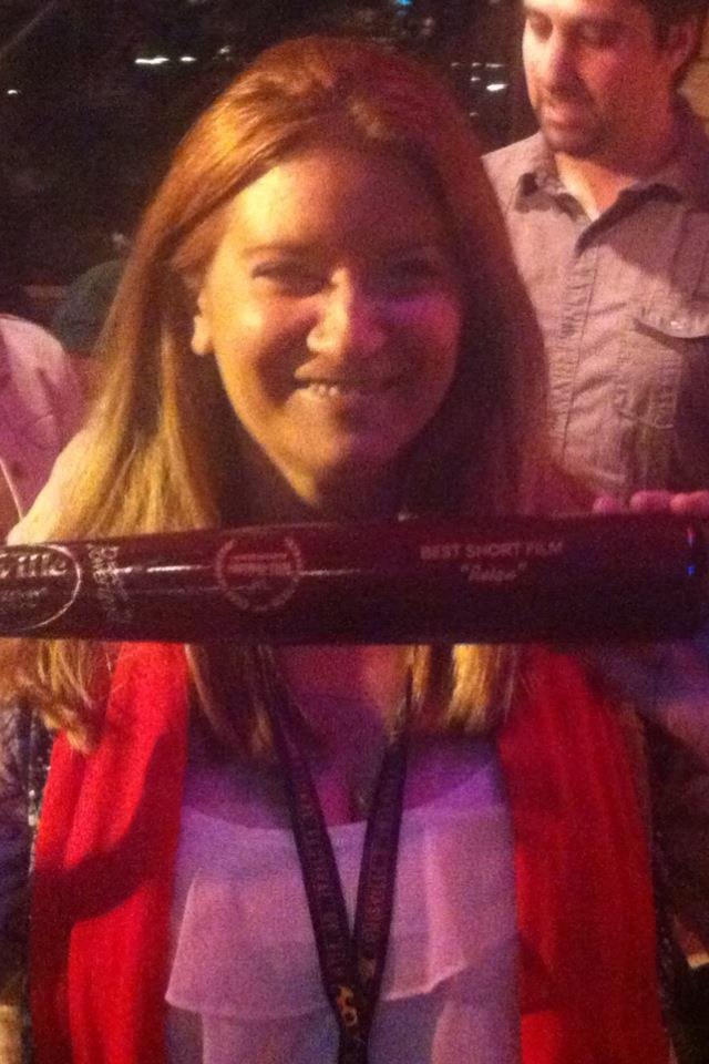 Producer/Actress/Writer Peggy Lane with the award for Best Short 2012 at the Louisville Film Festival.