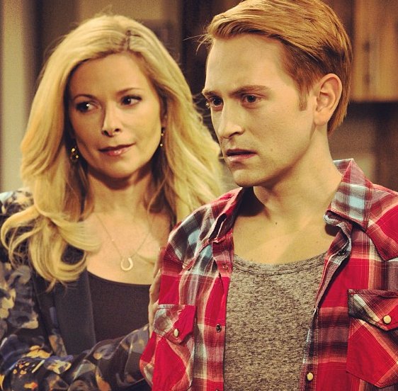 Screen shot of Eric Nelsen and Cady McClain on set of All My Children