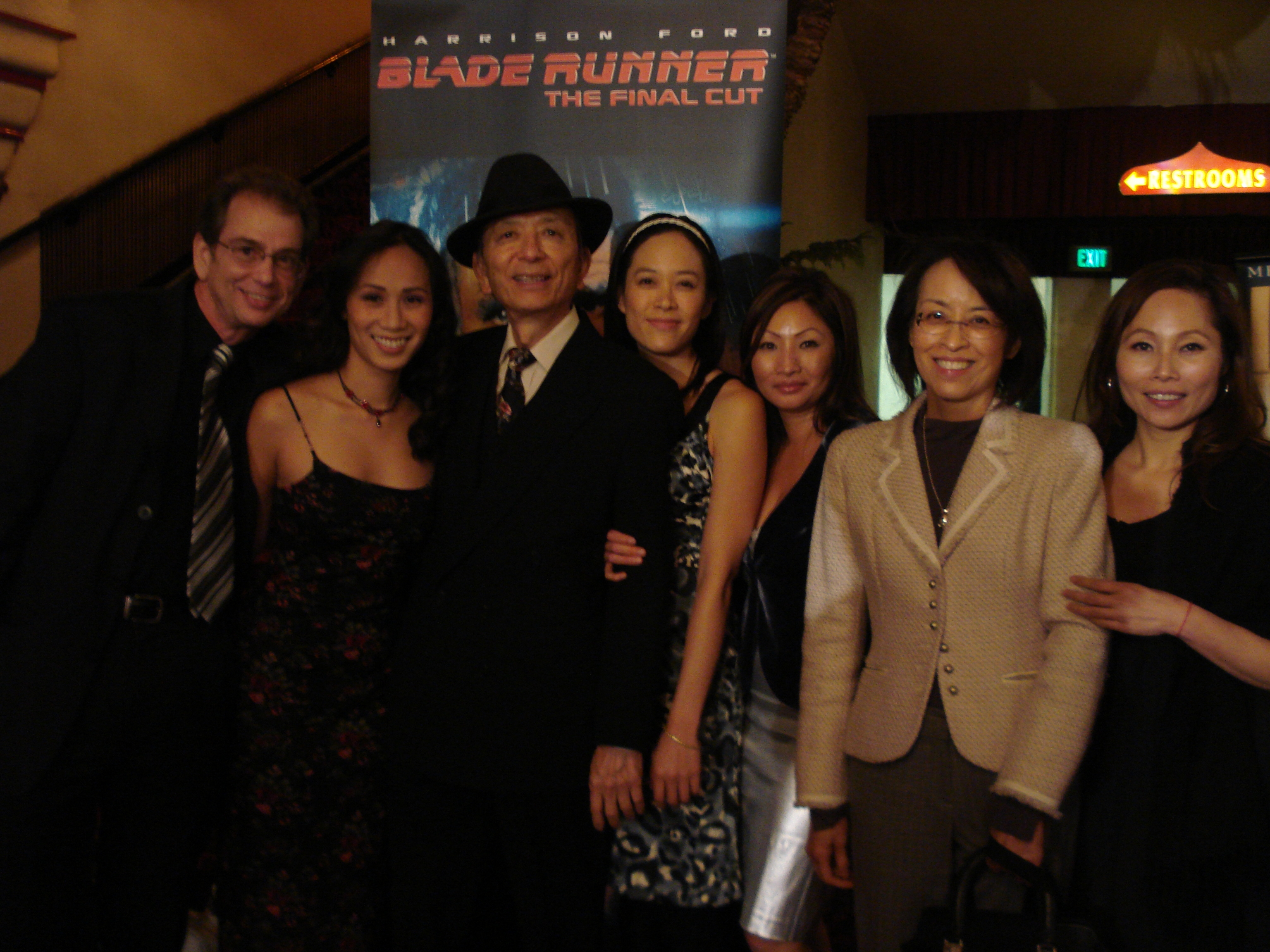 Bob Nuchow with Kim Mi Ly, James Hong, April Hong, Linda Wu, Susan Wong and Kelly Wu at Jules Verne Festival 25th anniversary Blade Runner Los Angeles screening