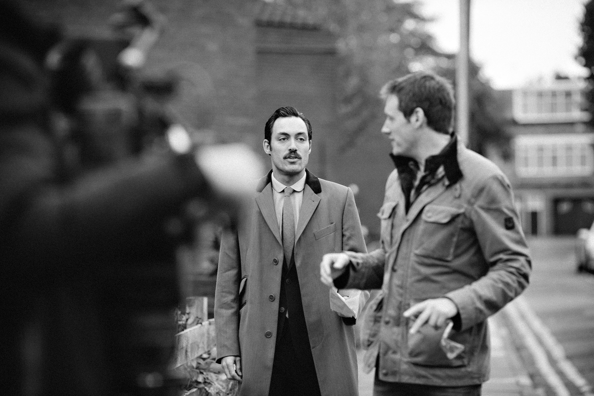 In discussion with Alex Hassell filming Two Down (2013).