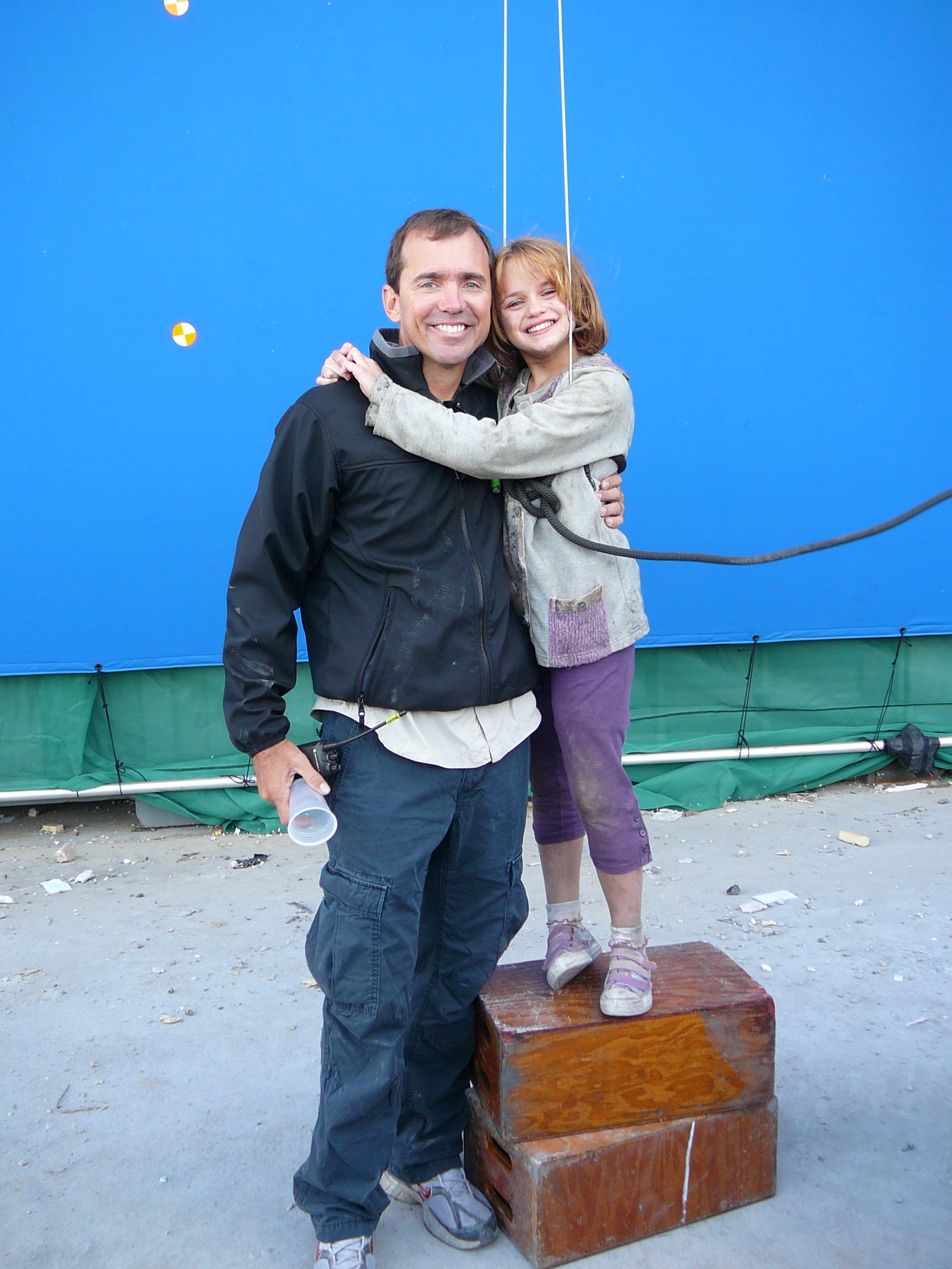 Joey King and Joey Box (stunt coordinator for Battle:Los Angeles). Joey King repelled down a 40ft. drop, with a free fall the last 15ft. in a full body harness.