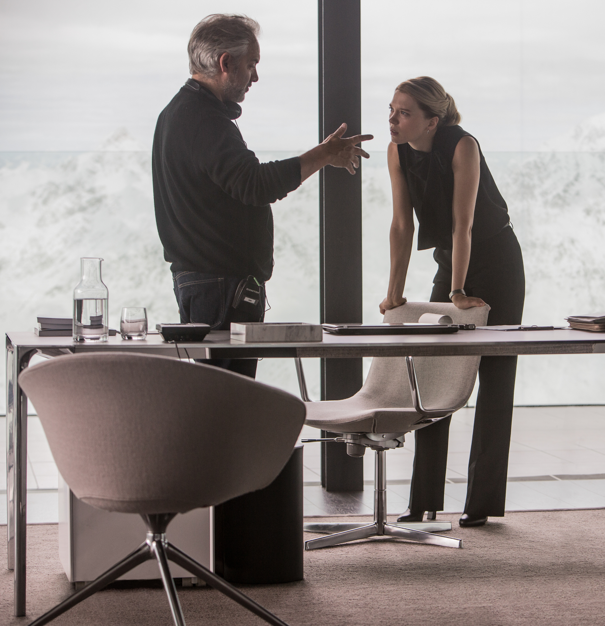 Still of Sam Mendes and Léa Seydoux in Spectre (2015)