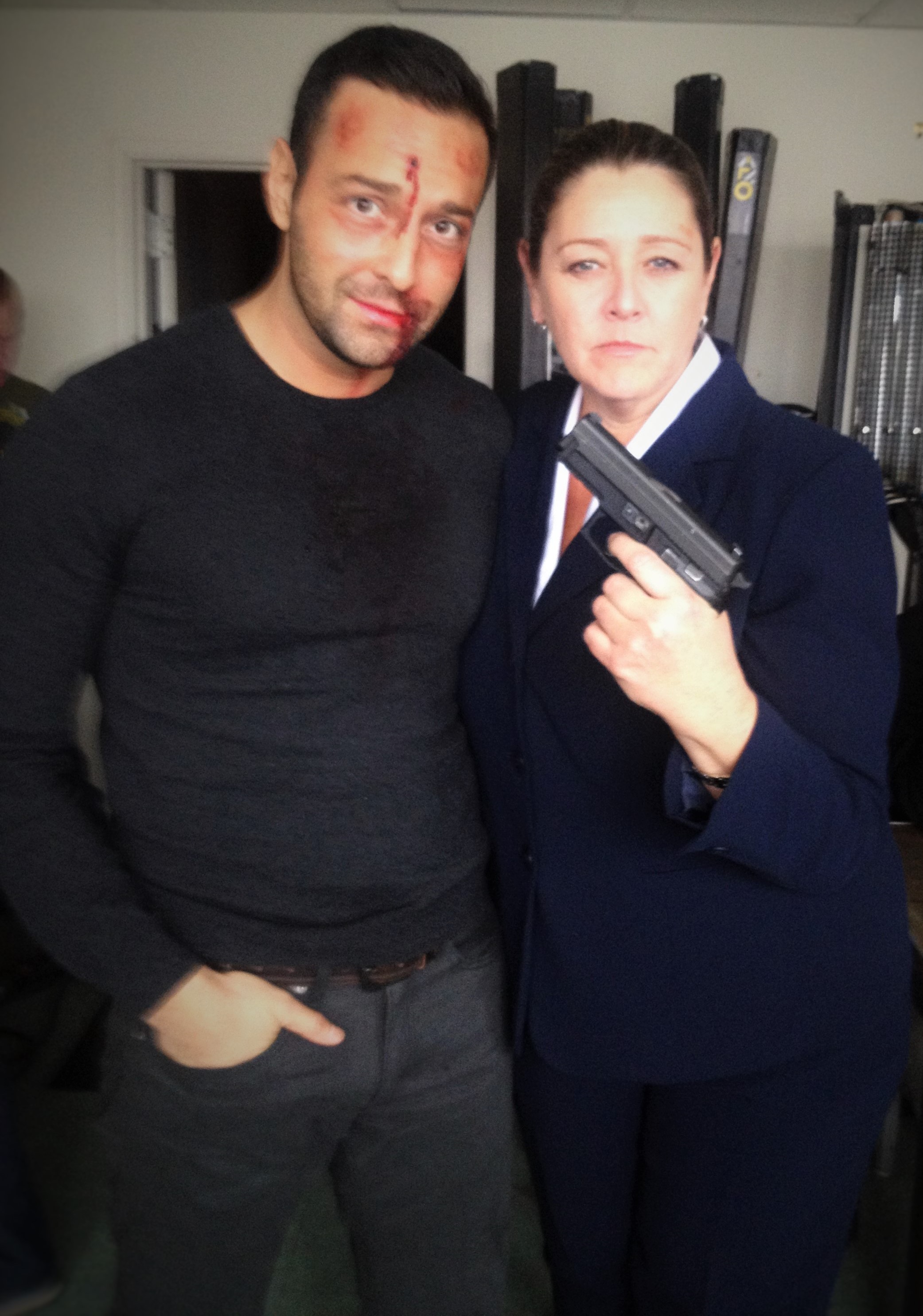 After shooting scenes on Person of Interest. Getting a bullet to the dome my Camryn Manheim...she's one bad ass chica!