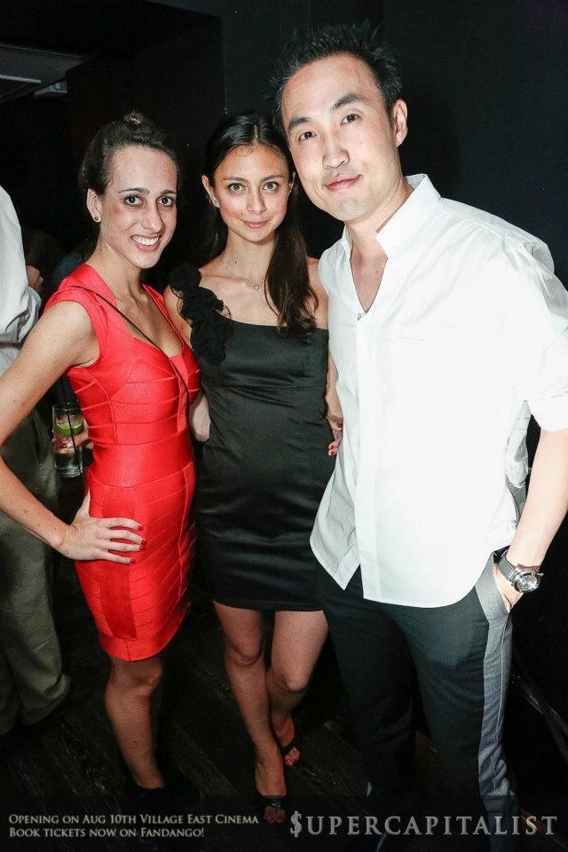Louisa Ward at the New York Supercapitalist premier after party with friend Gabriela Azuaje and the films star Derek Ting