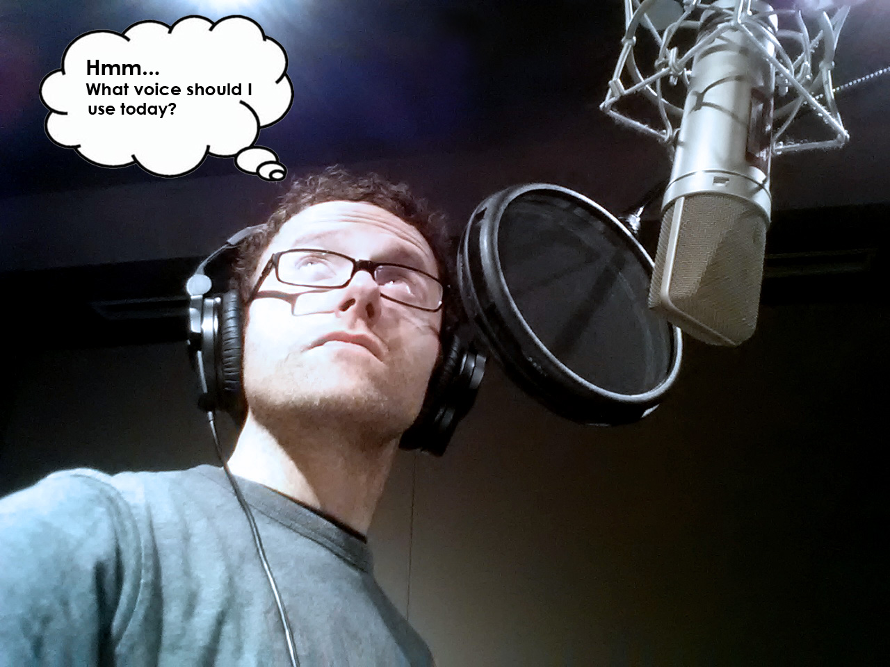 Dave McRae, professional voice artist in studio, 2013