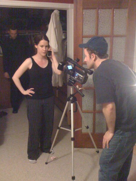 Director Dave McRae with Tonya Dodds and Lawrence Bill shooting The Intruder