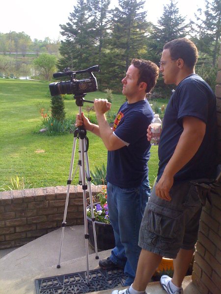 Director Dave McRae with Camera assistant Bruce Dale on set shooting The Intruder