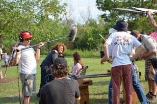 Linda in a Supporting Role as the homeless woman,shooting a scene with Alexis Raich on Helen Alone, starring Daniel Baldwin