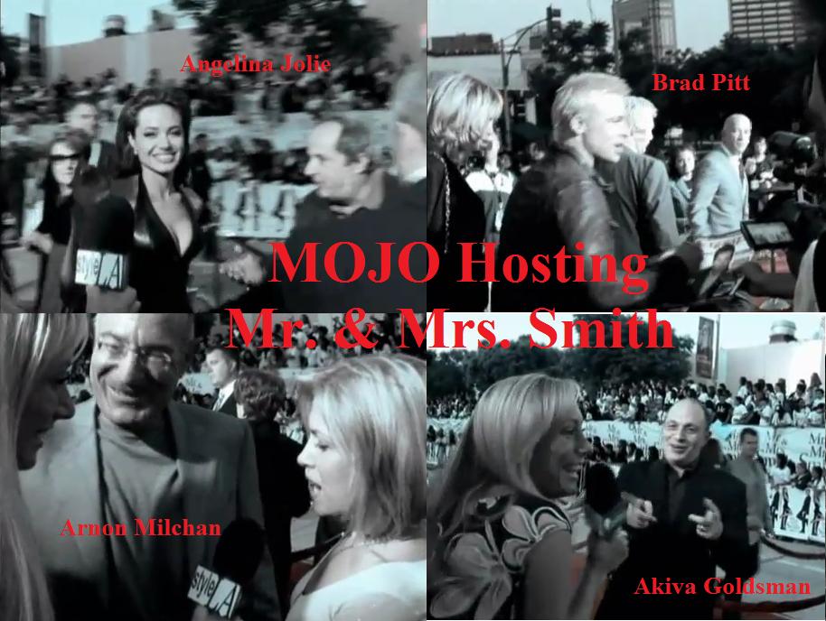 MOJO hosting on the red carpet at Brad Pitt & Angelina Jolie's Mr. & Mrs. Smith Movie Premiere interviewing Aaron Milchan and Akiva Goldsman.