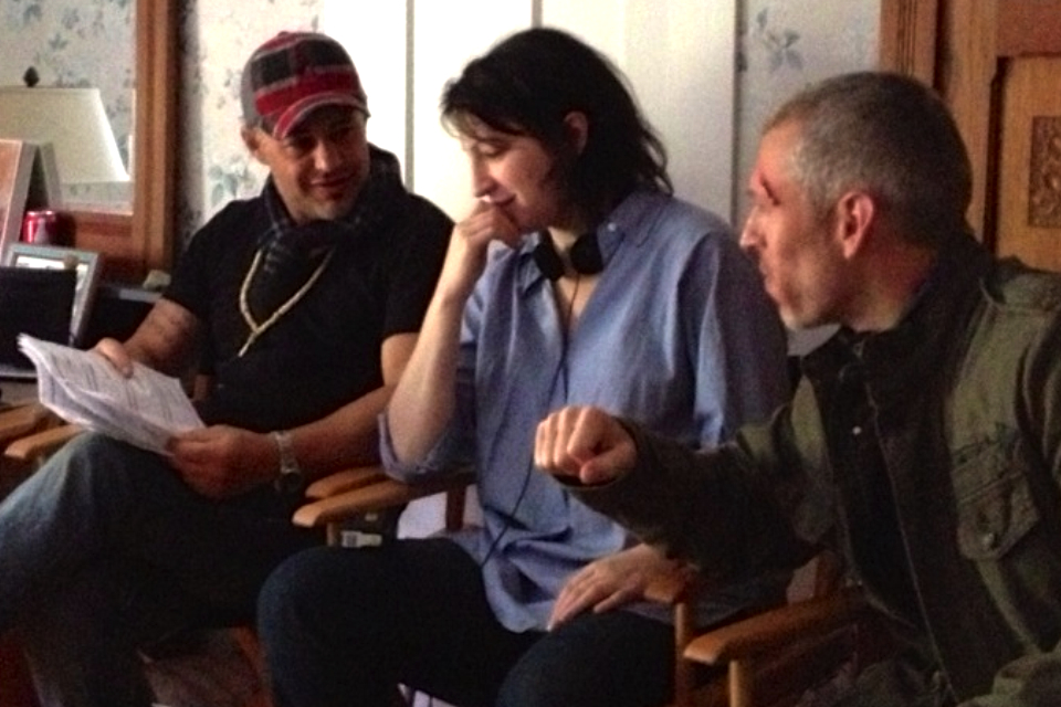 Louis Mandylor, Elisa Pugliese, and Jordan Marder on the set of 