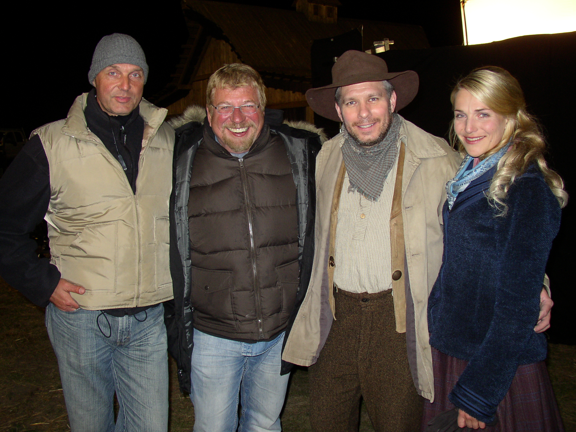 Neil Fifer (3rd. from left) as Daniel Bottoms in (Im Tal der wilden Rosen) 'The Valley of Wild Roses.' (2007) - 'In the Heart of Truth.' Also shown: Jorg Slotty (Asst. Director), Dieter Kehler (Director) and Tanja Wedhorn ('Luise').