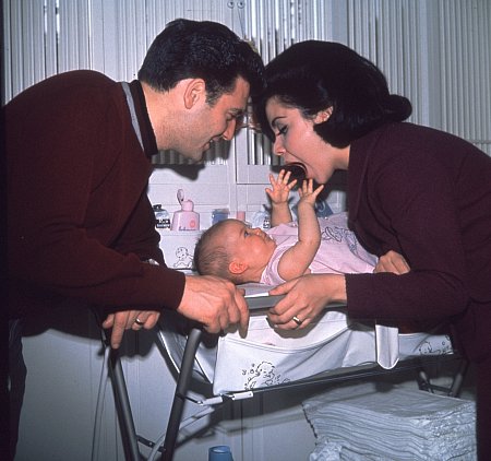 Annette Funicello, husband Jack Gilardi and daughter At home, 1966.