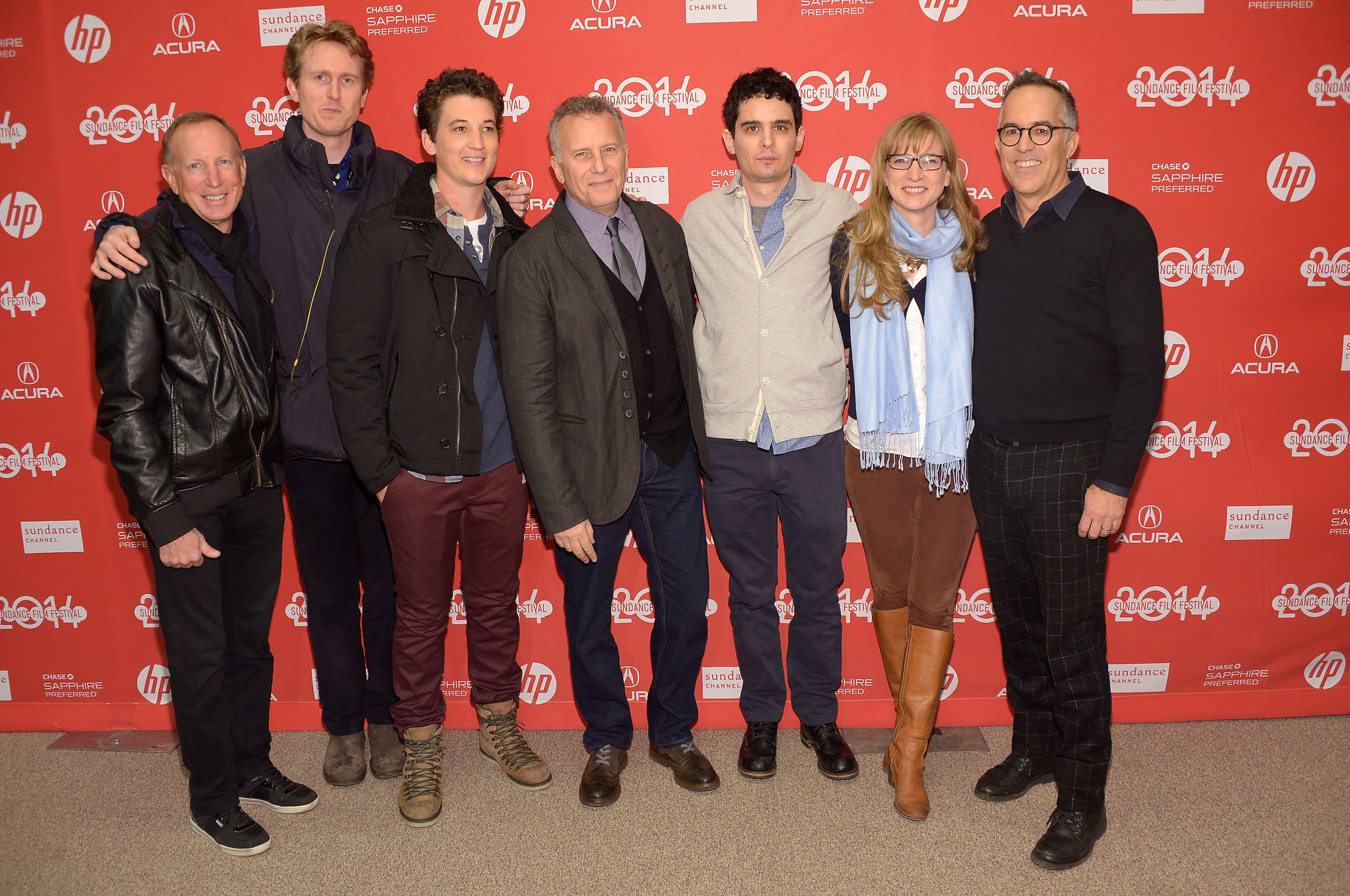 Paul Reiser, David Lancaster, Miles Teller, Couper Samuelson, John Cooper, Helen Estabrook and Damien Chazelle at event of Atkirtis (2014)