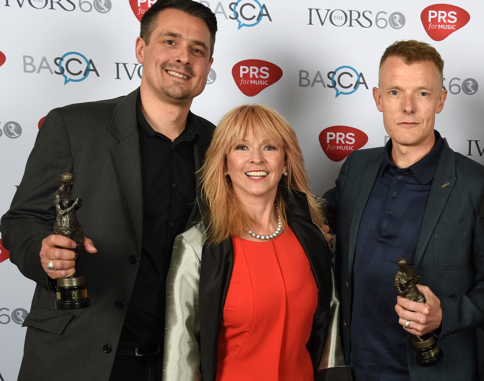 Chris (L) receiving Ivor Novello Award 2015 with client Martin Phipps and Toyah Wilcox