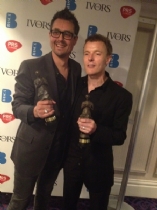 Chris Gutch (L) Martin Phipps (R) accepting Ivor Novello Awards for the music to The Shadow Line (BBC)