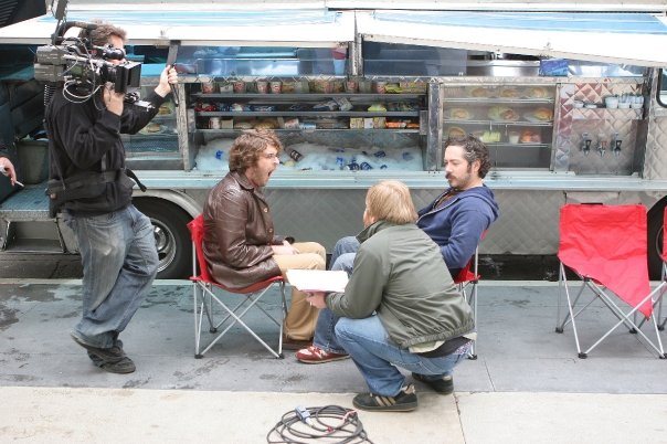 Actor Joe Hendrix with actor Charlie Pecoeraro & director Rick Curnutt on the set of FREE LUNCH. 2008