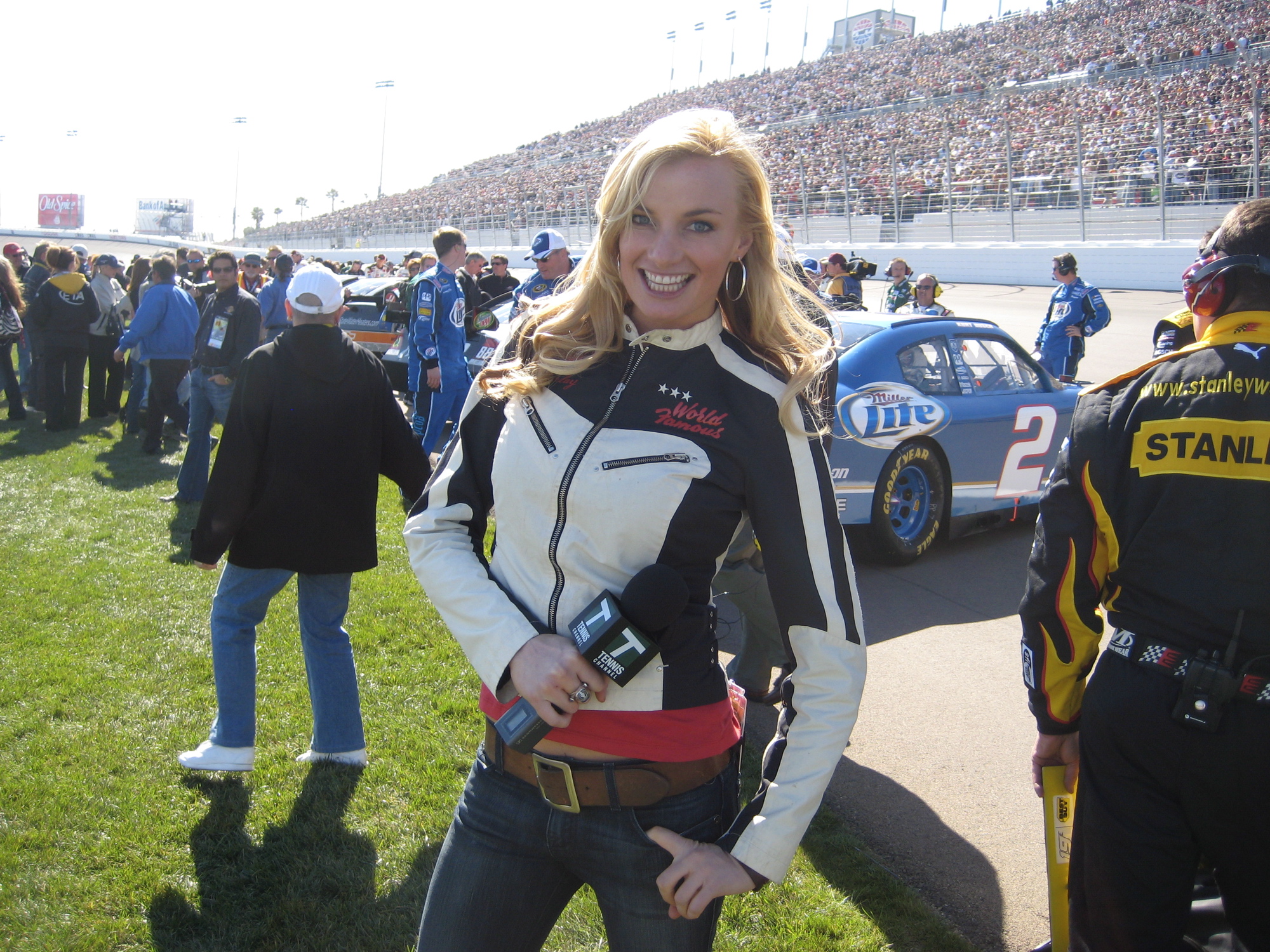 OFF THE STRIP WITH MIEKE BUCHAN. Mieke reporting from center-field, pre-race. Las Vegas Nascar. 2008