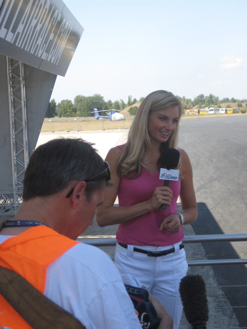 Field reporter, Mieke Buchan on location. Red Bull Air Race World Series. Budapest. 2008