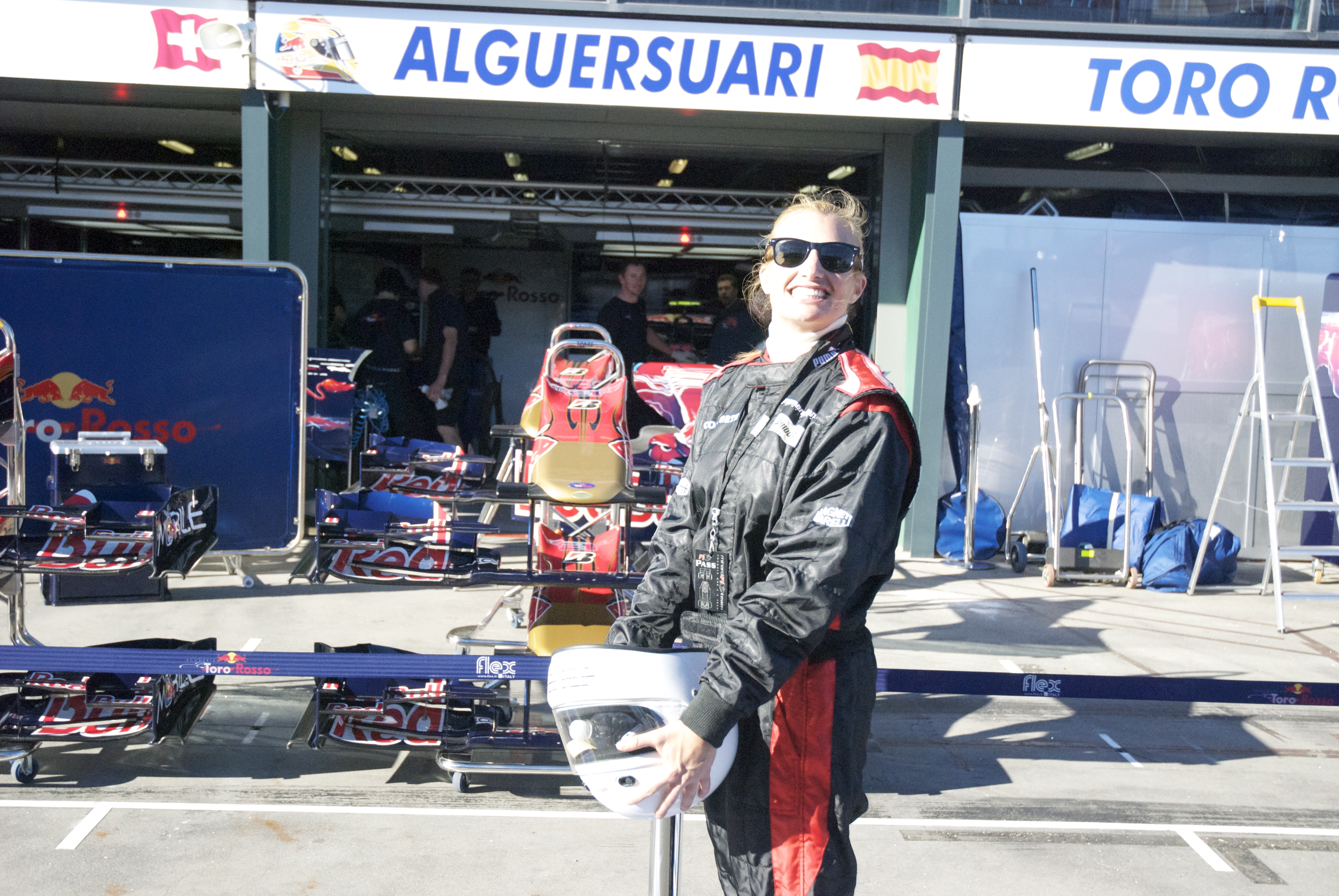 Mieke Buchan at the Australian F1 Grand Prix. ABout to do her F1 Hot Lap with driver Cam McConvil. 2010