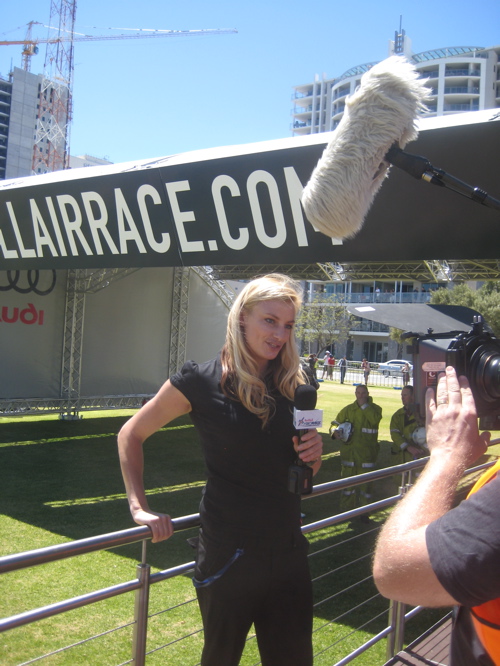 Field reporter, Mieke Buchan, on location. Red Bull Air Race. Perth. 2008