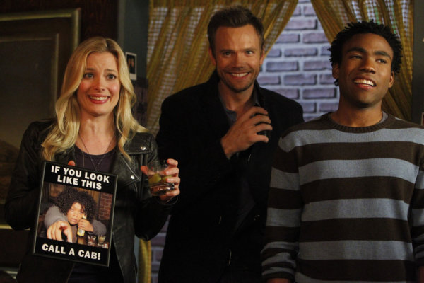 Still of Joel McHale, Gillian Jacobs and Donald Glover in Community (2009)