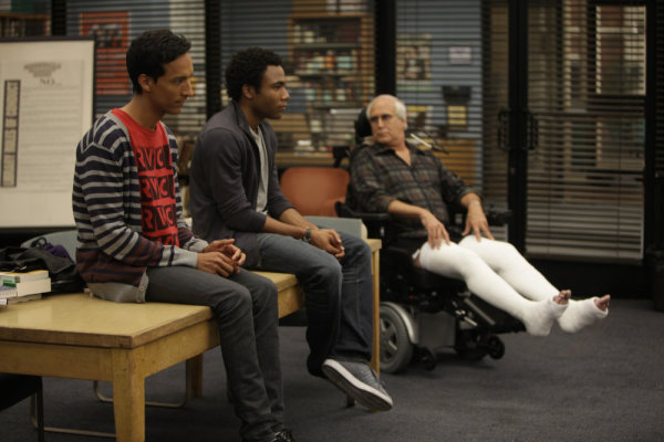 Still of Chevy Chase, Danny Pudi and Donald Glover in Community (2009)