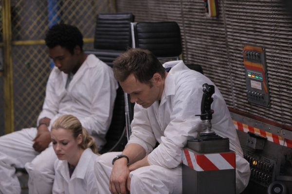 Still of Joel McHale, Gillian Jacobs and Donald Glover in Community (2009)